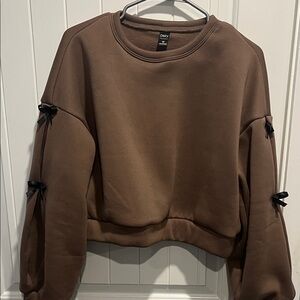 Trendy Brown Sweatshirt with Ribbon Details